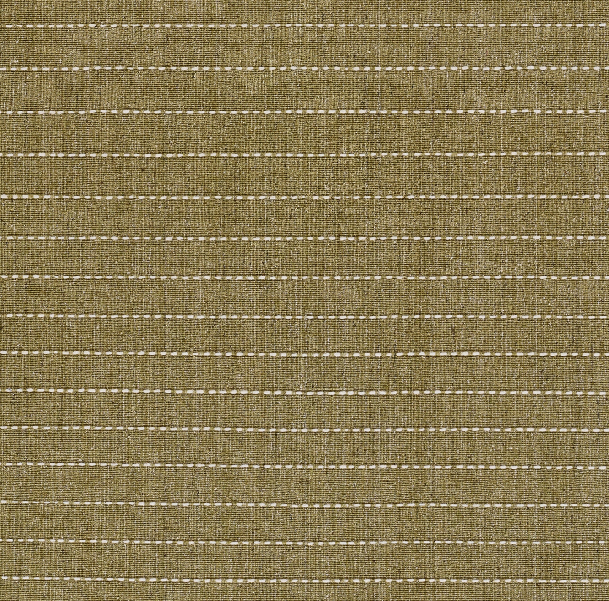 Olive green rug with evenly spaced white dashed horizontal stripes.