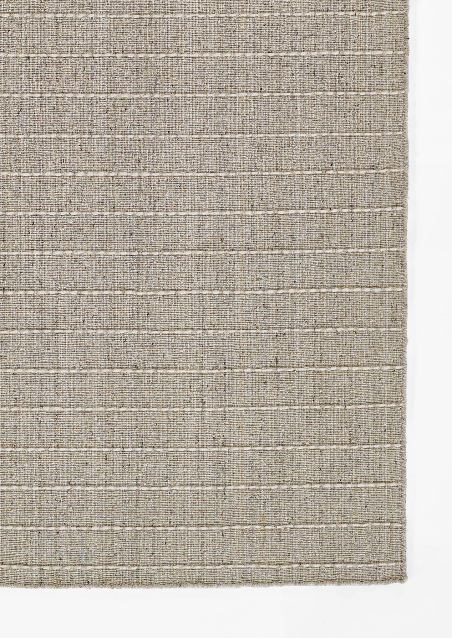 Beige natural fiber rug with cream horizontal stripes and textured weave.