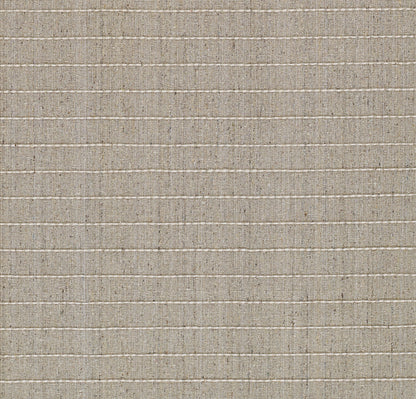 Natural beige woven rug with even light horizontal stripes and textured jute-like fibers.