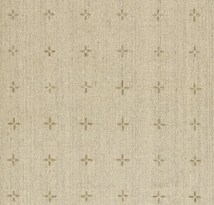 Beige linen-look rug with small embossed cross motifs; warm natural textile for floors (8' x 10').