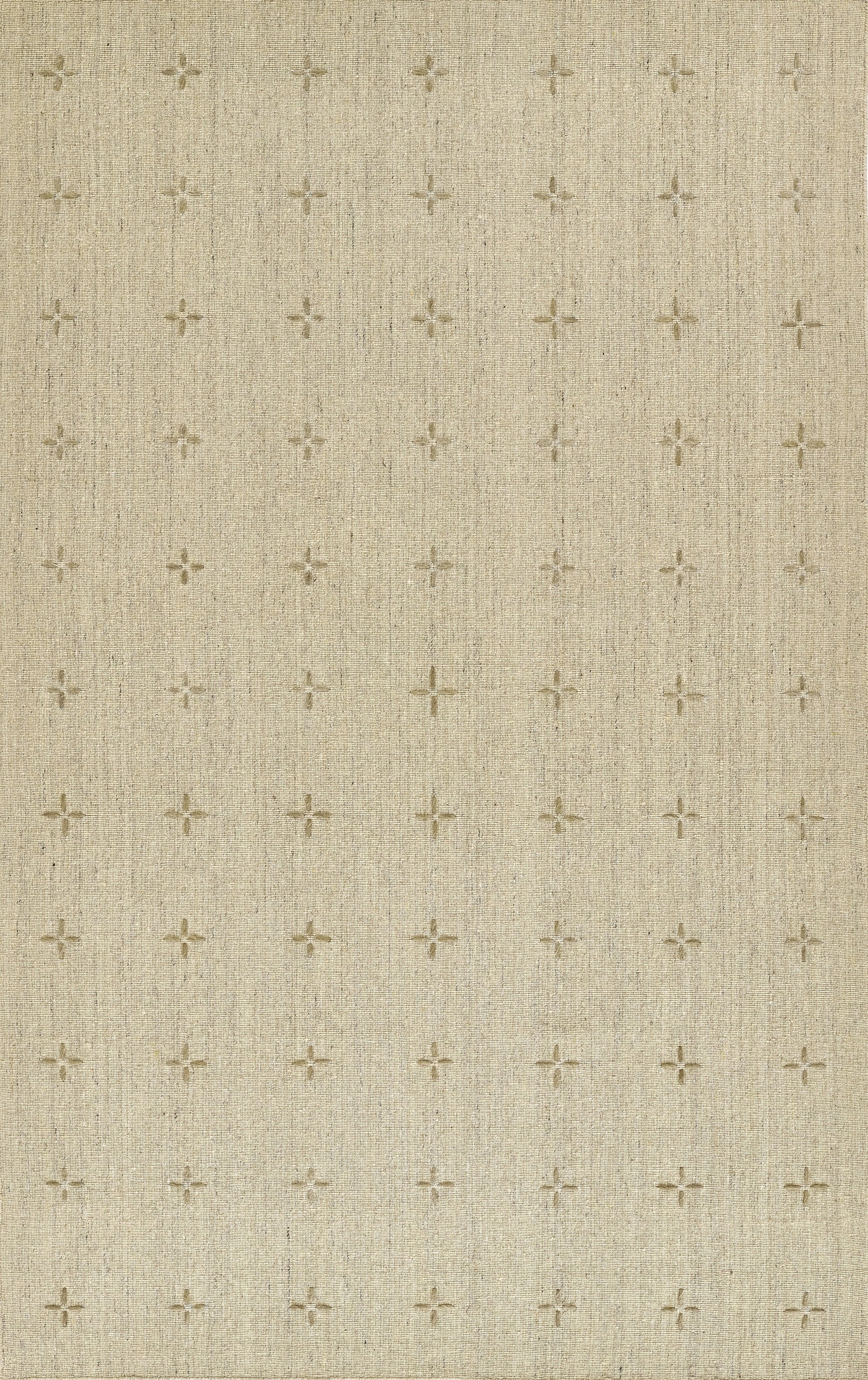 Beige natural linen fabric with small tan cross motifs in a subtle repeating pattern.