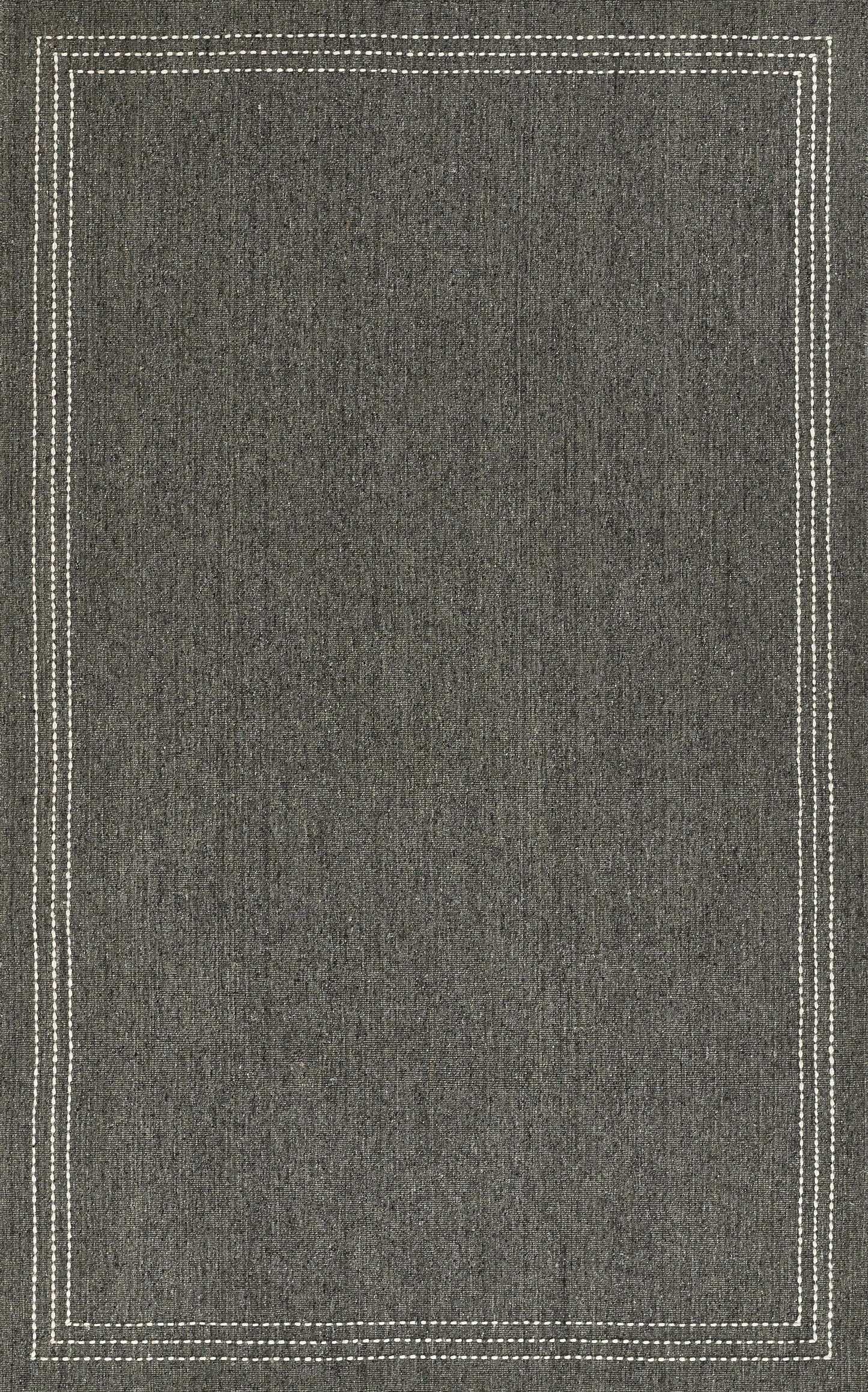 Grey rectangular rug with a white double-stitch border for a minimalist modern look.