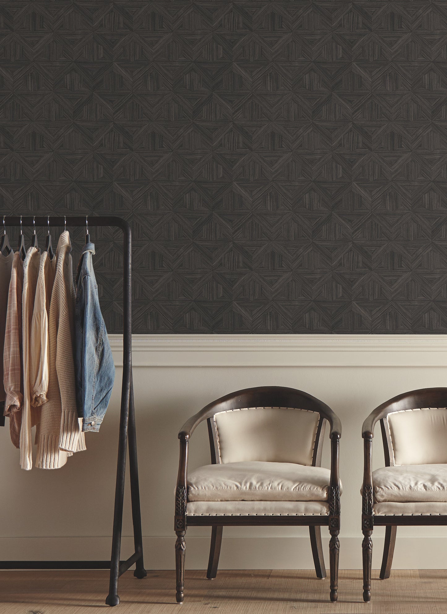 York Wallcoverings Magnolia Open Sheet Parquet Black Wallpaper  Brick, Wood and Stone Blacks   - OM3621