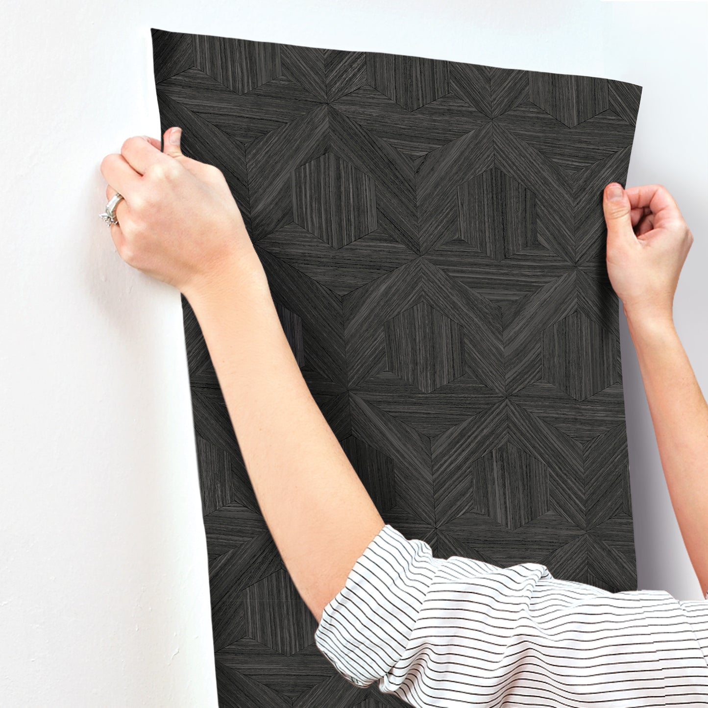 York Wallcoverings Magnolia Open Sheet Parquet Black Wallpaper  Brick, Wood and Stone Blacks   - OM3621