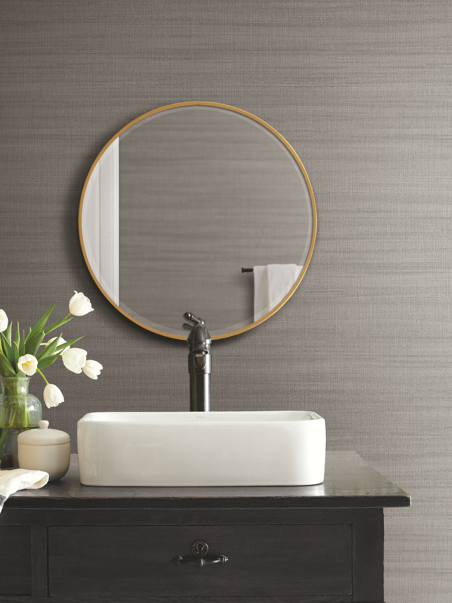 York Wallcoverings Best Sellers Washed Gravel Linen Wallpaper Transitional Solids Greys   - OM3664