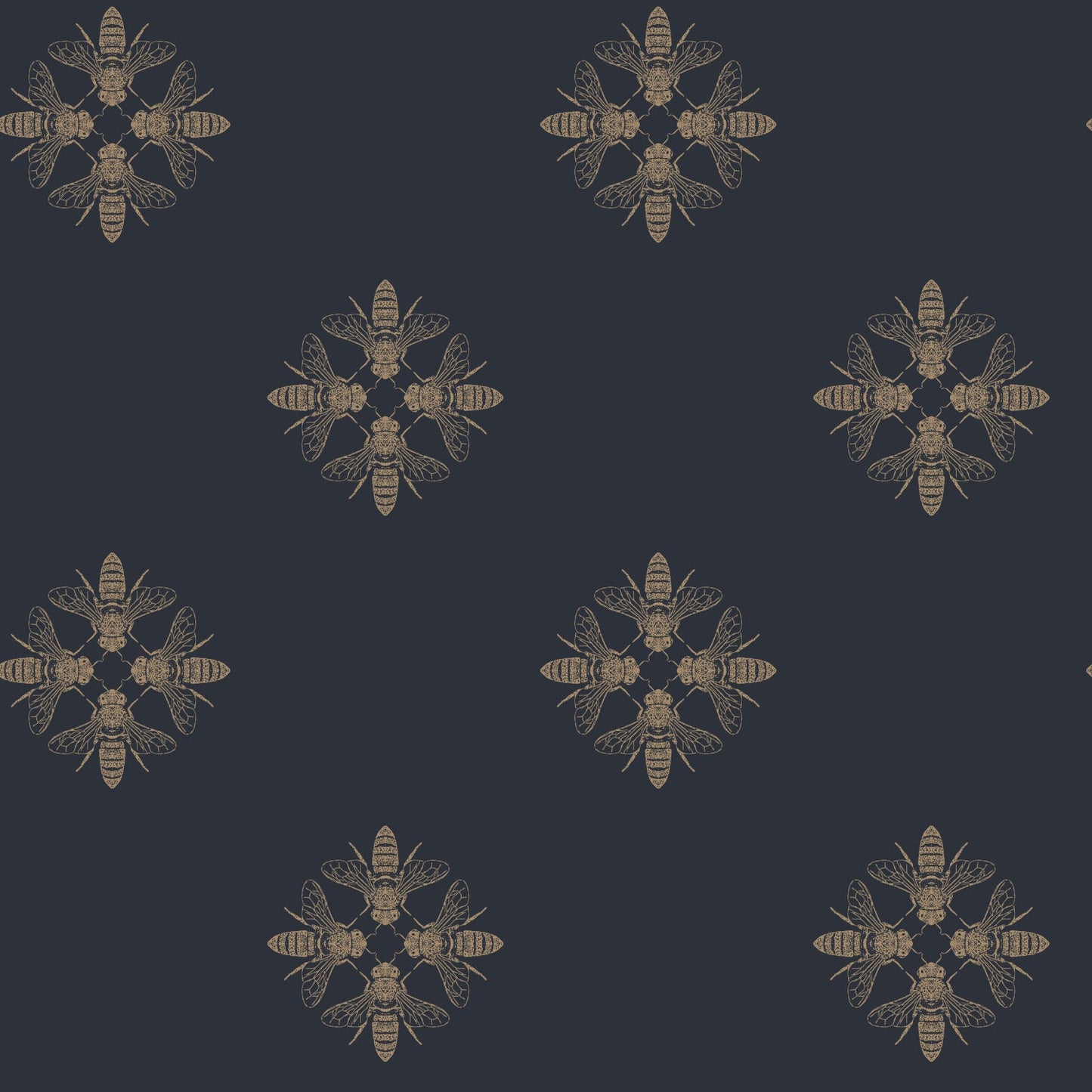 York Wallcoverings Inspired by Color Honey Bee Gold and Navy Wallpaper  Animals Neutrals   - ON1644