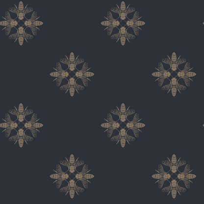 York Wallcoverings Inspired by Color Honey Bee Gold and Navy Wallpaper  Animals Neutrals   - ON1644