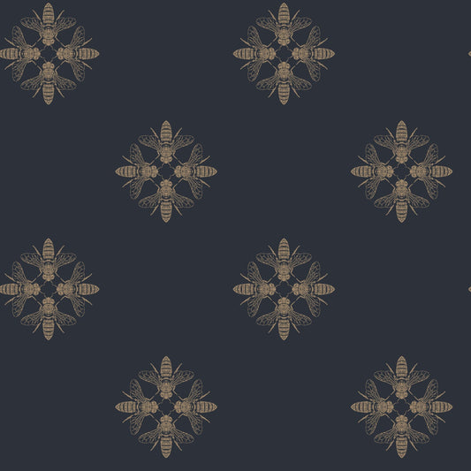 York Wallcoverings Inspired by Color Honey Bee Gold and Navy Wallpaper  Animals Neutrals   - ON1644