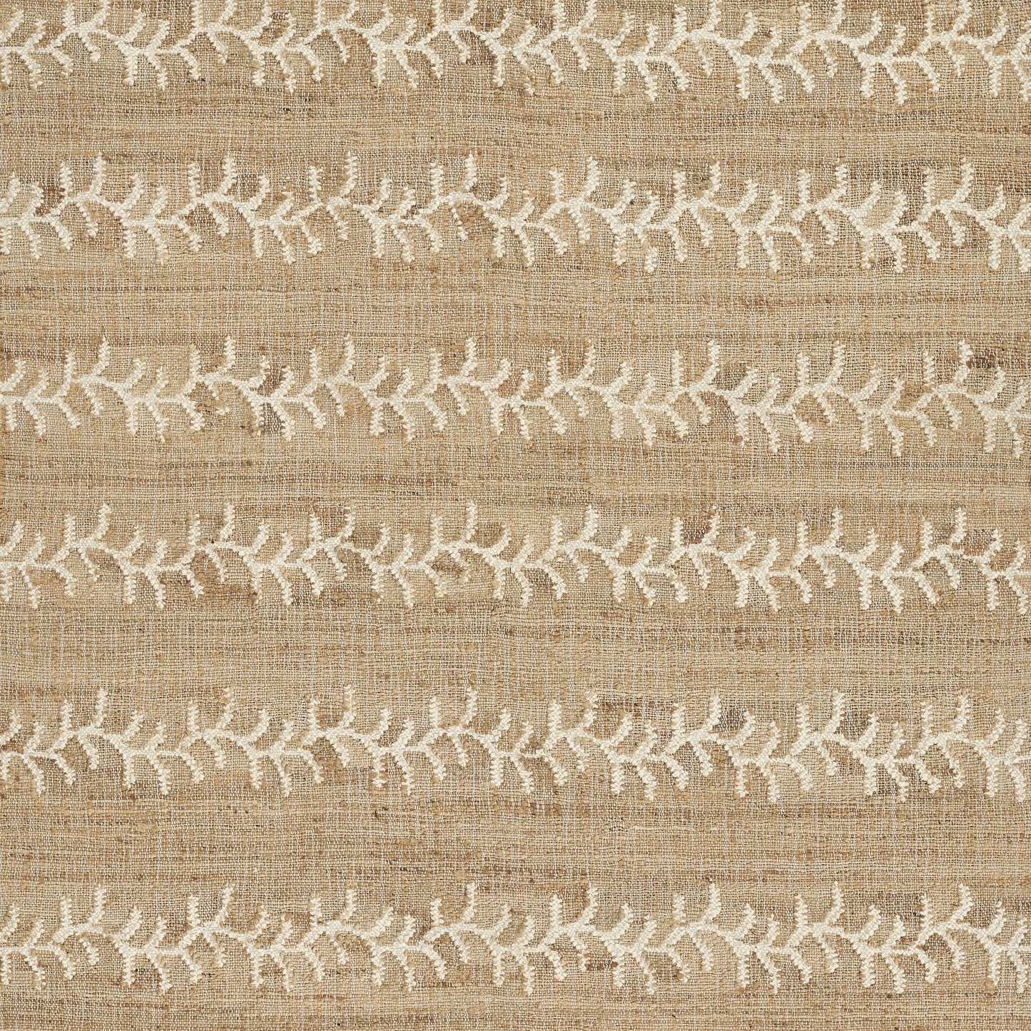 Beige rug with a white vine stripe pattern in a textured weave, 8' x 10'.