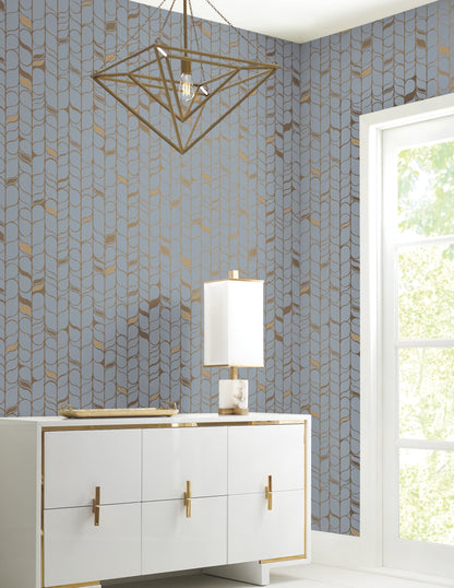 York Wallcoverings Candice Olson Perfect Petals Blue and Gold Wallpaper  Geometrics Blues   - OS4202