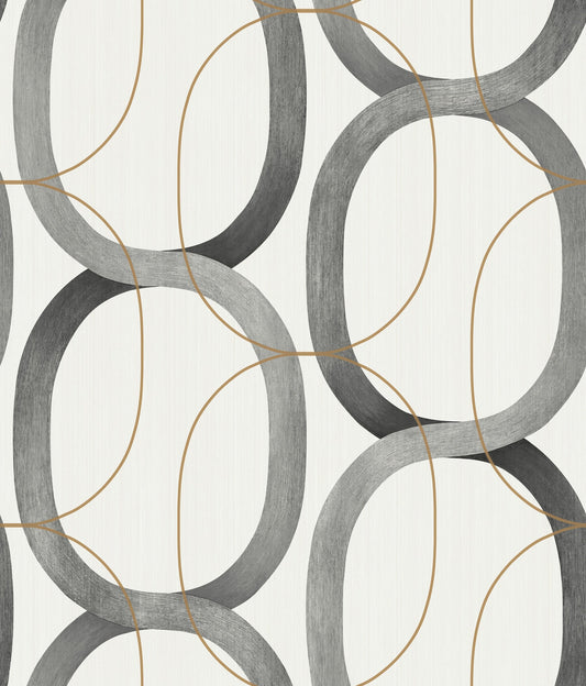 York Wallcoverings Candice Olson Interlock Black and Gold Wallpaper  Geometrics Blacks   - OS4213