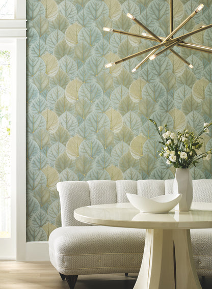 York Wallcoverings Candice Olson Modern Nature 2nd Edition Leaf Concerto Turquoise Wallpaper  Botanical Blues   - OS4241