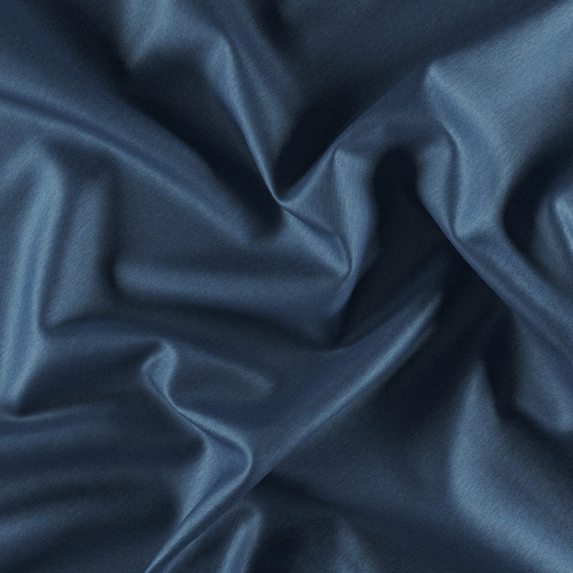 Dark blue satin-like fabric with soft, flowing folds and subtle sheen.