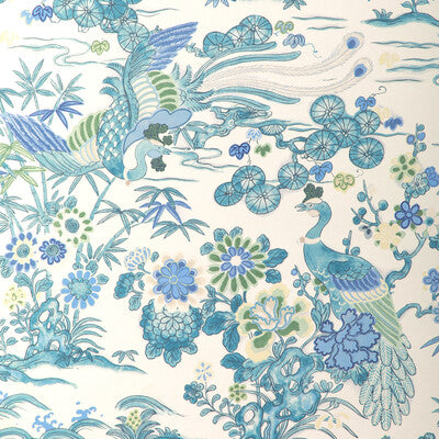 LEE JOFA SAKURA PAPER PRINT--CHINOISERIE-BOTANICAL & FLORAL TEAL,WHITE,BLUE   - P2023124.353.0