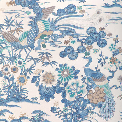 LEE JOFA SAKURA PAPER PRINT--CHINOISERIE-BOTANICAL & FLORAL BLUE,WHITE,GREY   - P2023124.55.0