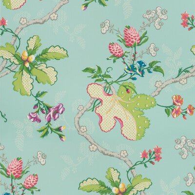 BRUNSCHWIG & FILS FABRIANO PRINT---BOTANICAL & FLORAL MULTI,TURQUOISE,   - P8019105.137.0