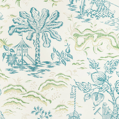 BRUNSCHWIG & FILS VALENSOLE PRINT--BOTANICAL & FLORAL-TOILE TEAL,GREEN,   - P8022101.353.0