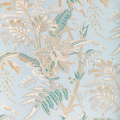 BRUNSCHWIG & FILS SEYCHELLES PRINT--BOTANICAL & FLORAL-JACOBEANS TURQUOISE,GREY,   - P8022104.1135.0