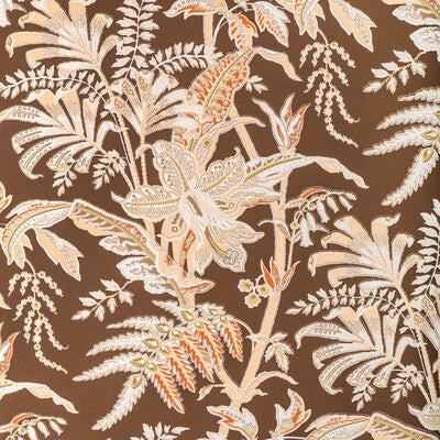 BRUNSCHWIG & FILS SEYCHELLES PRINT--BOTANICAL & FLORAL-JACOBEANS BROWN,GREEN,ORANGE   - P8022104.630.0