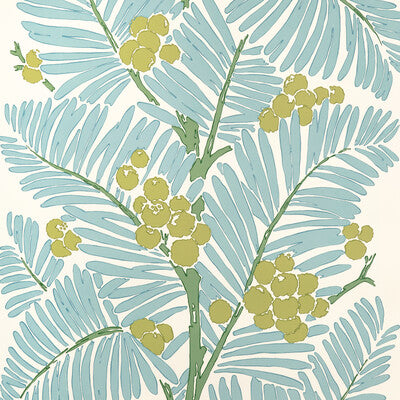 BRUNSCHWIG & FILS PALMAR PRINT---BOTANICAL & FLORAL LIGHT BLUE,GREEN,   - P8022108.153.0