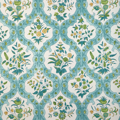 BRUNSCHWIG & FILS VENTOUX PRINT--BOTANICAL & FLORAL-DAMASK WHITE,TURQUOISE,GREEN   - P8023102.313.0