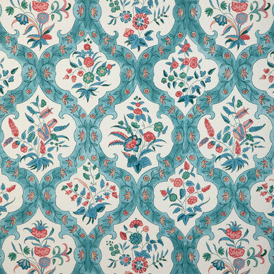 BRUNSCHWIG & FILS VENTOUX PRINT--BOTANICAL & FLORAL-DAMASK WHITE,TEAL,RED   - P8023102.353.0