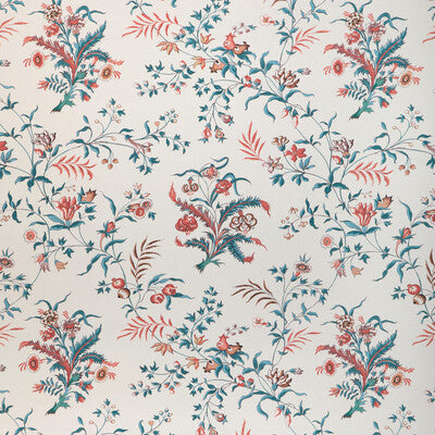 BRUNSCHWIG & FILS CHANCAY PRINT---BOTANICAL & FLORAL WHITE,TEAL,RED   - P8023105.517.0