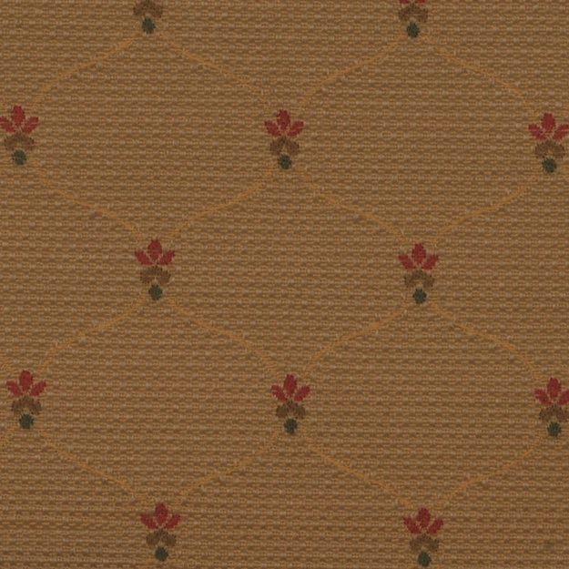 Gold and yellow jacquard textured fabric with a diamond lattice pattern and floral motifs.