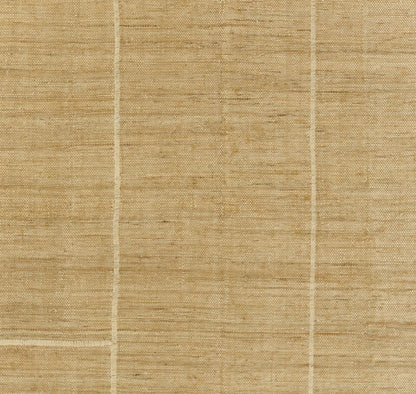 Natural palm fiber runner with beige weave and white grid lines, 3' x 8'.