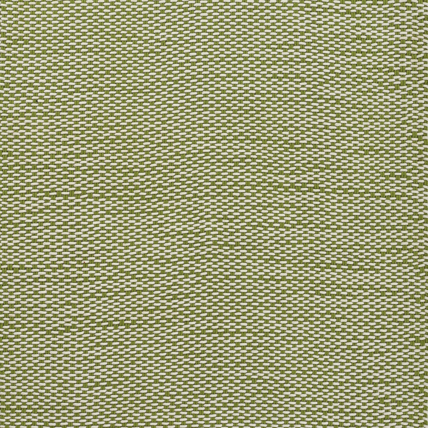 Olive green woven runner rug with white thread interlacing, textured tweed-style weave.