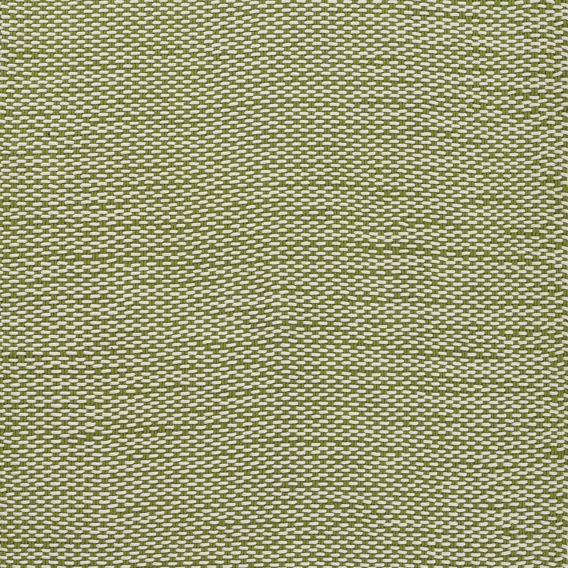 Olive green woven runner rug with white thread interlacing, textured tweed-style weave.