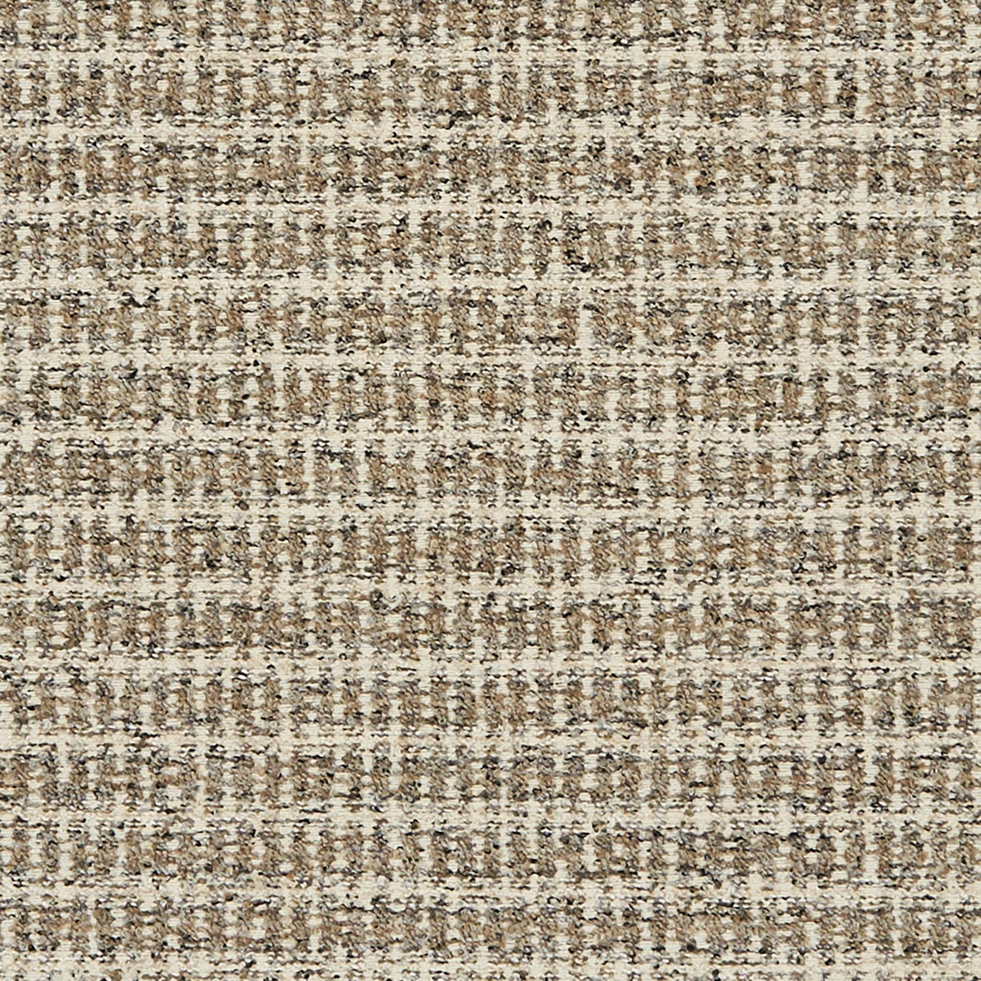 Beige and brown woven tweed fabric texture with cream flecks; versatile upholstery or rug material.