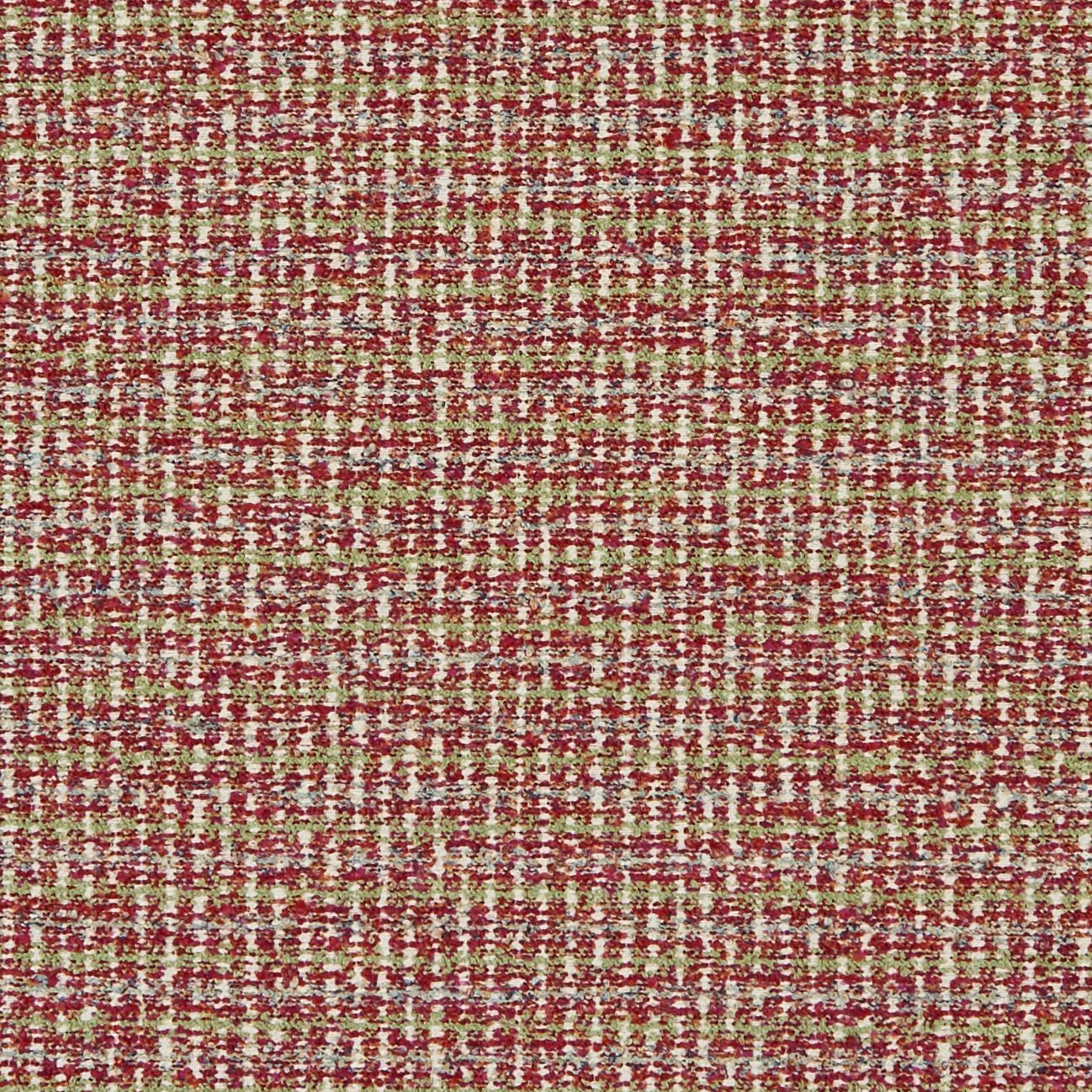 Red, burgundy, and pink boucle jacquard upholstery fabric with a textured woven pattern, suitable for furniture.