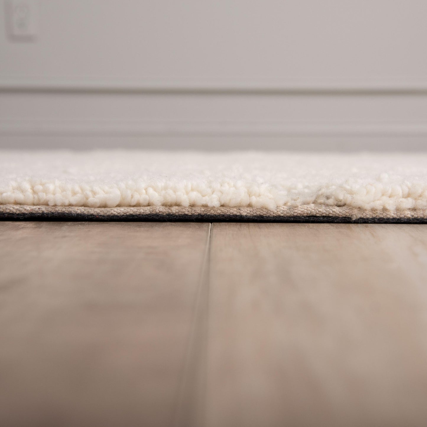Shaggy rug in neutral tones, 8' x 10'.