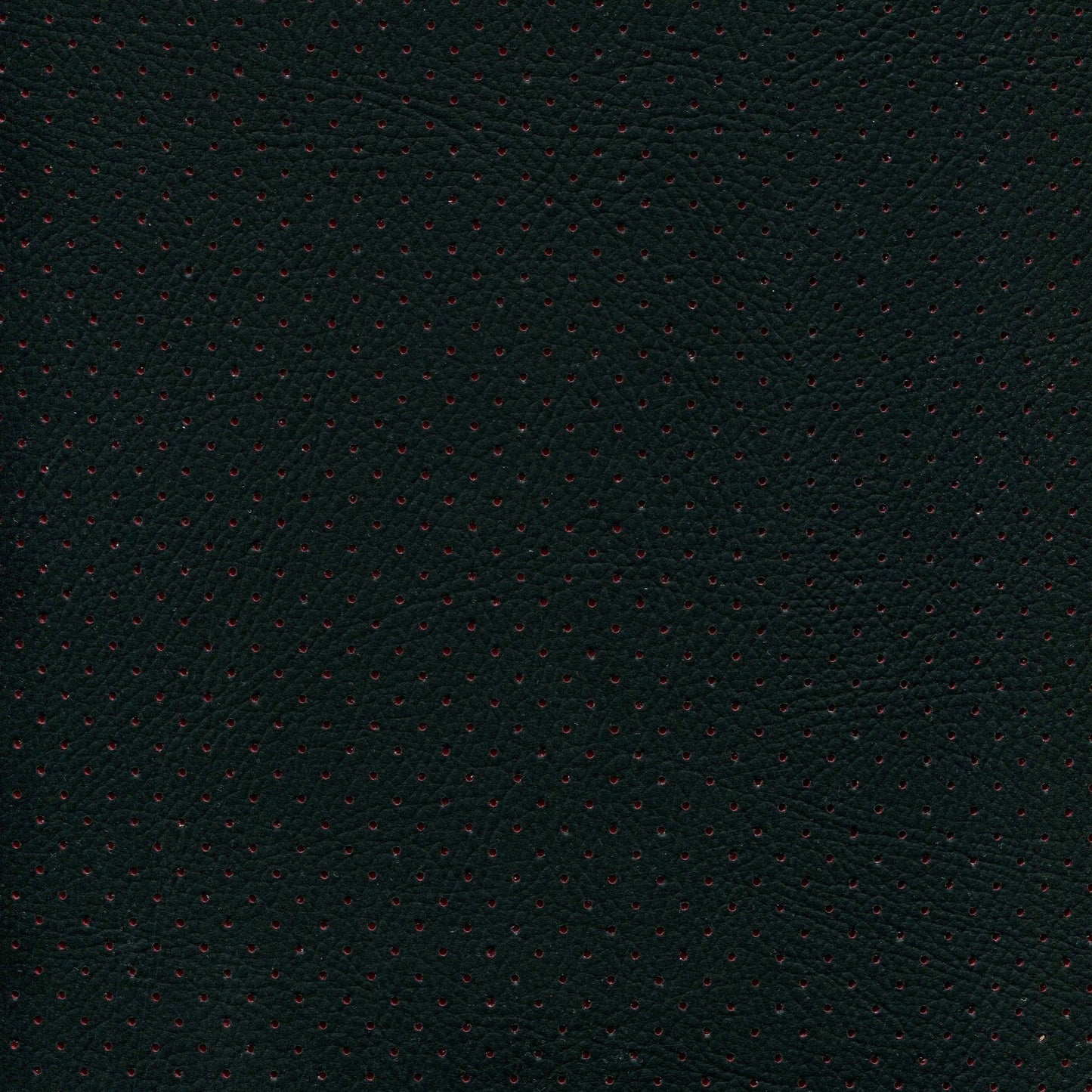 Black and red perforated fabric with a textured surface; suitable for wallets, bags or accessories.