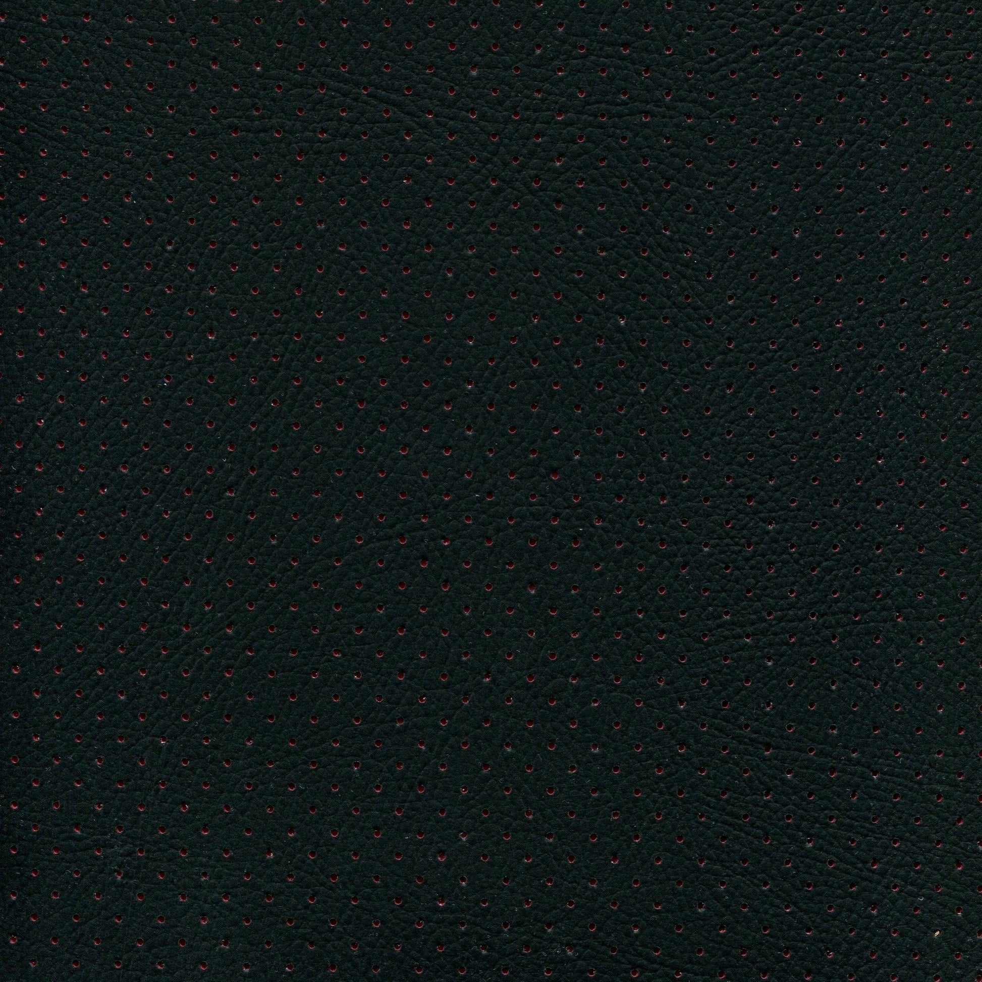 Black and red perforated fabric with a textured surface; suitable for wallets, bags or accessories.