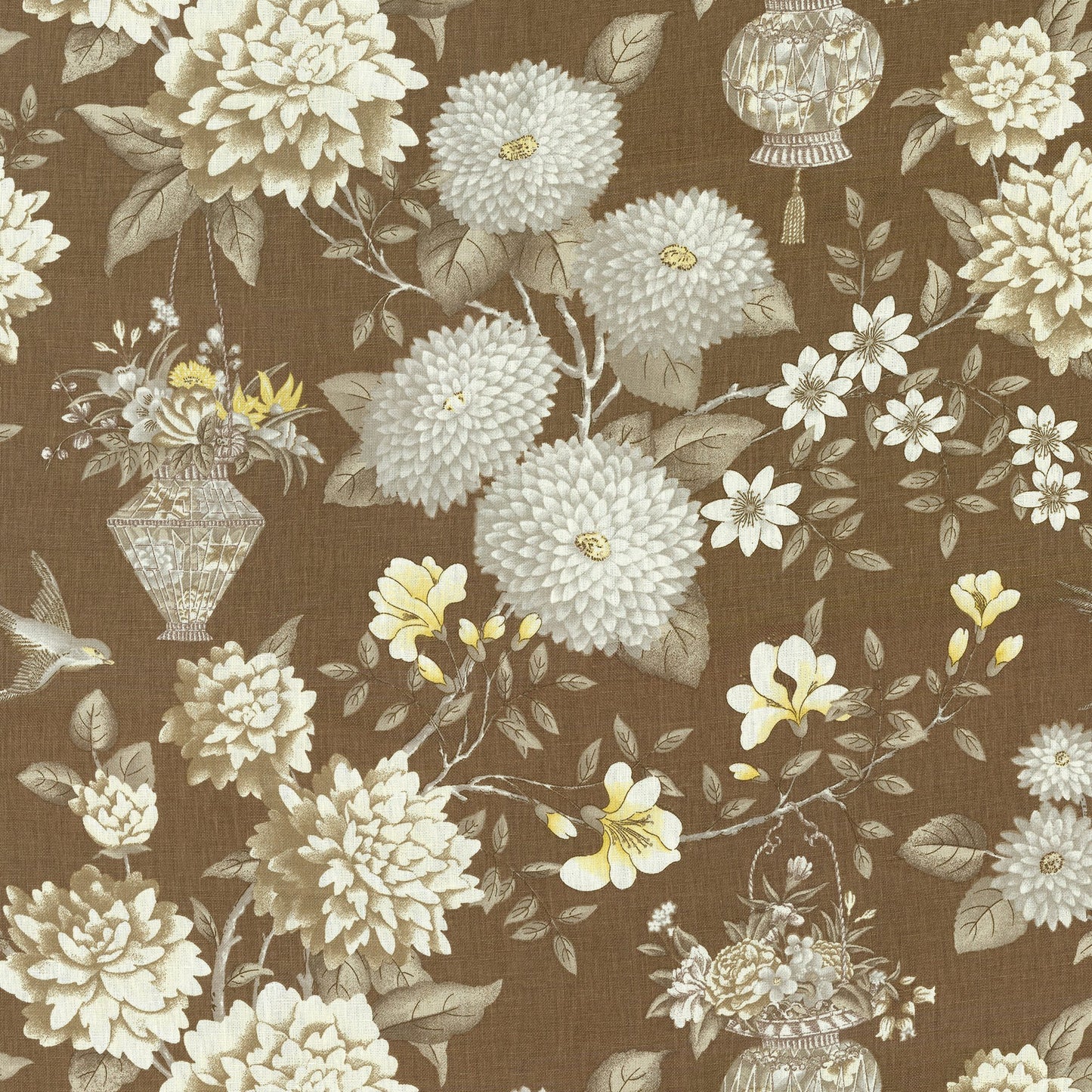 JF Fabrics PICCOLO 38 Fabric Traditional,Transitional,Contemporary,Floral Brown  Linen,Print,Linen Texture - 5731838 J6931