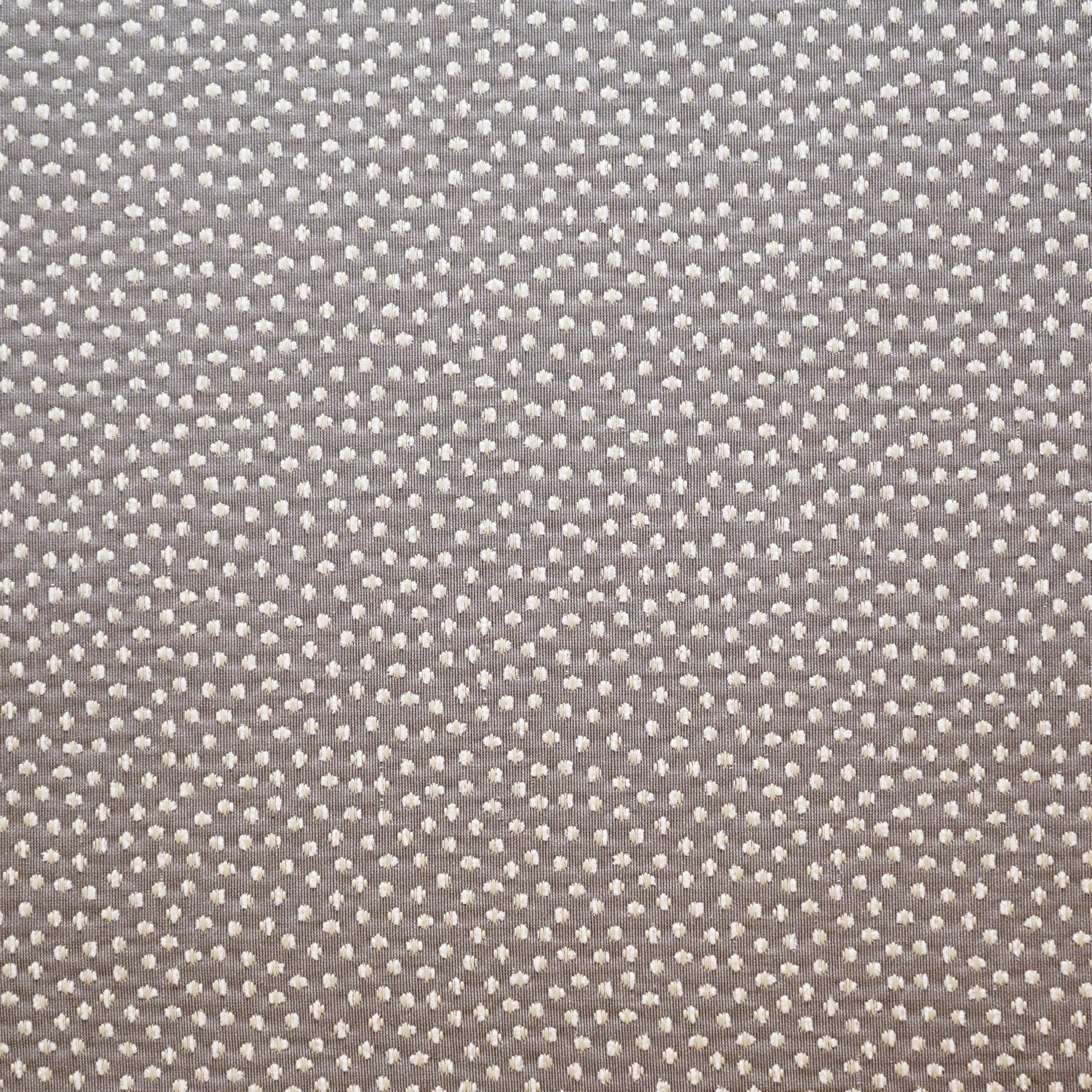 Gray fabric with tiny white polka dots in a micro-dot pattern; soft, casual textile.