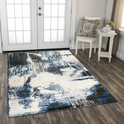 Contemporary rug on floor, 8' x 10'.