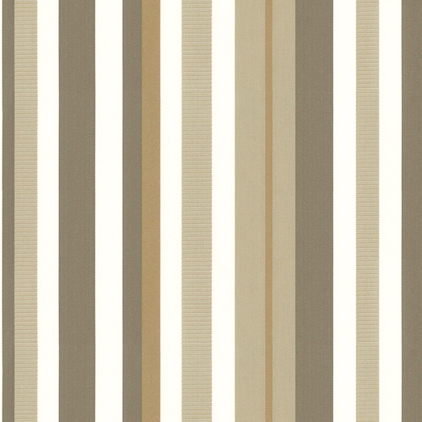 Striped brown fabric with neutral beige, tan and taupe vertical bands; subtle woven jacquard texture with a faux silk sheen.