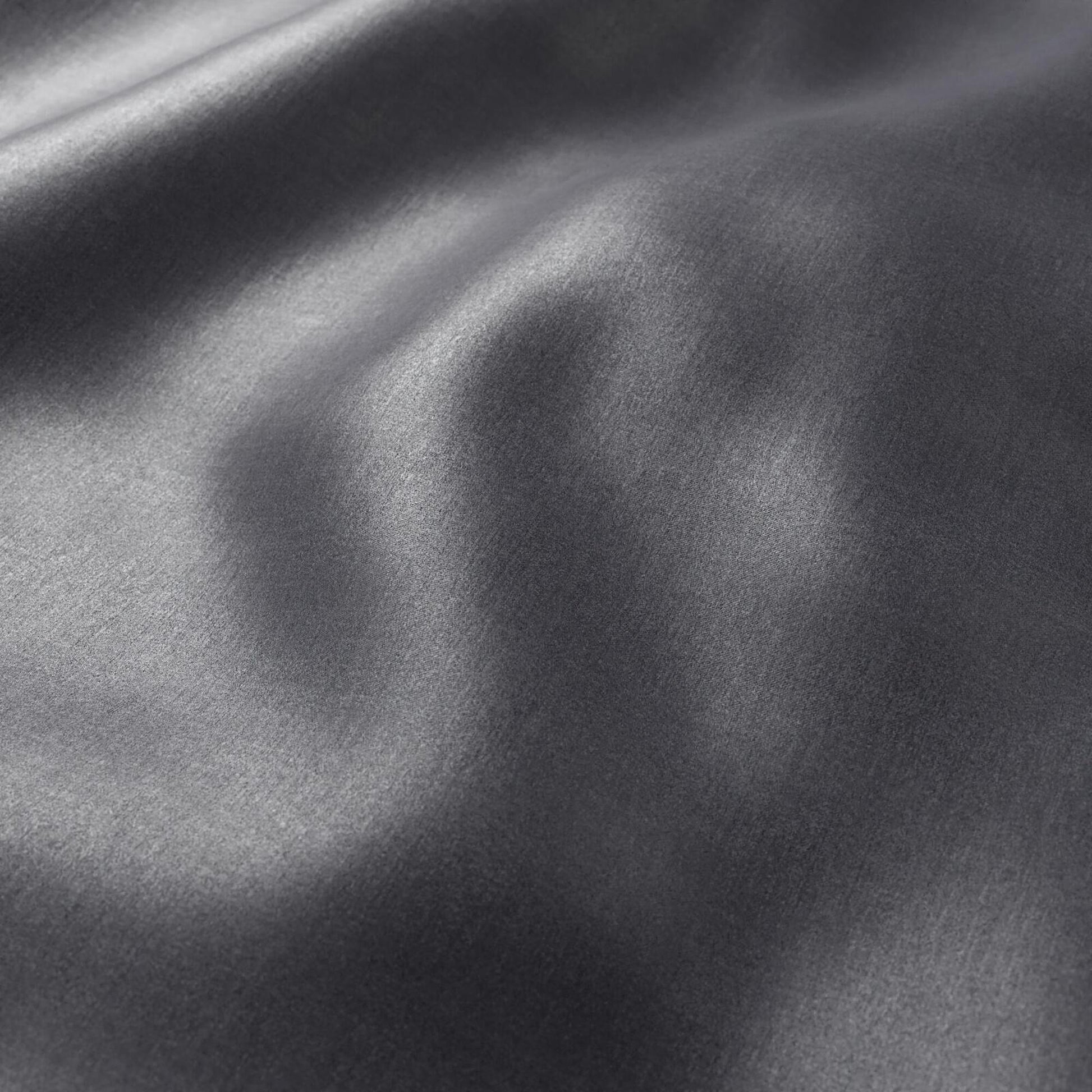 Gray satin-like fabric with smooth texture and gentle drape, subtle sheen.