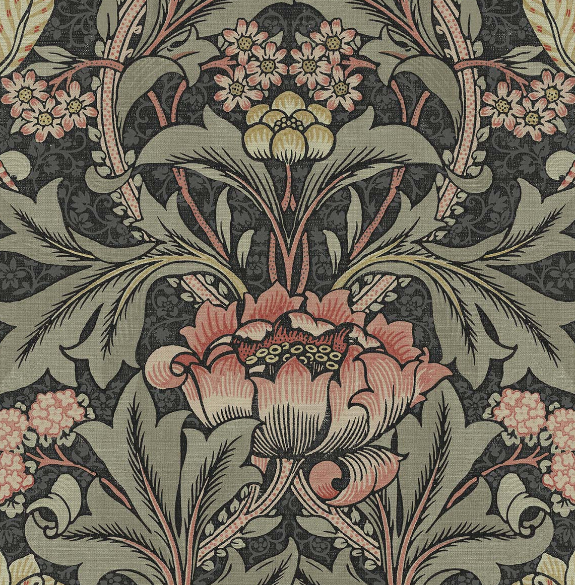 Seabrook Designs Prepasted Online Acanthus Floral Prepasted Floral Vintage Black Matte Sidewall - PR10001