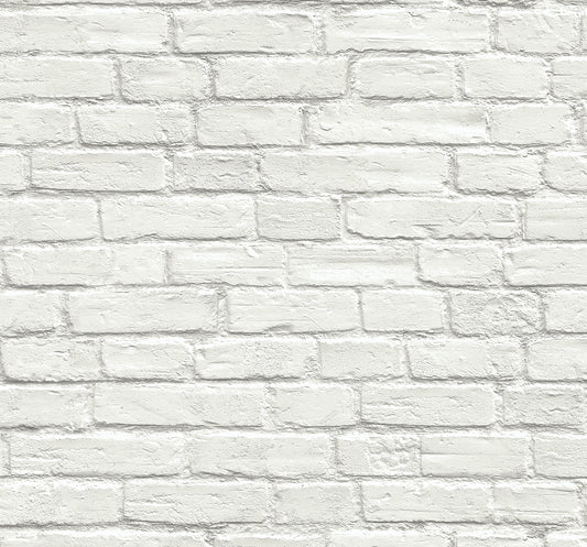 Seabrook Designs Prepasted Online Industrial Faux Brick Prepasted Brick Industrial White Matte Sidewall - PR10800