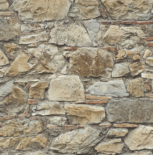 Seabrook Designs Prepasted Online Faux Stone Wall Prepasted Stone Industrial Brown Matte Sidewall - PR12006