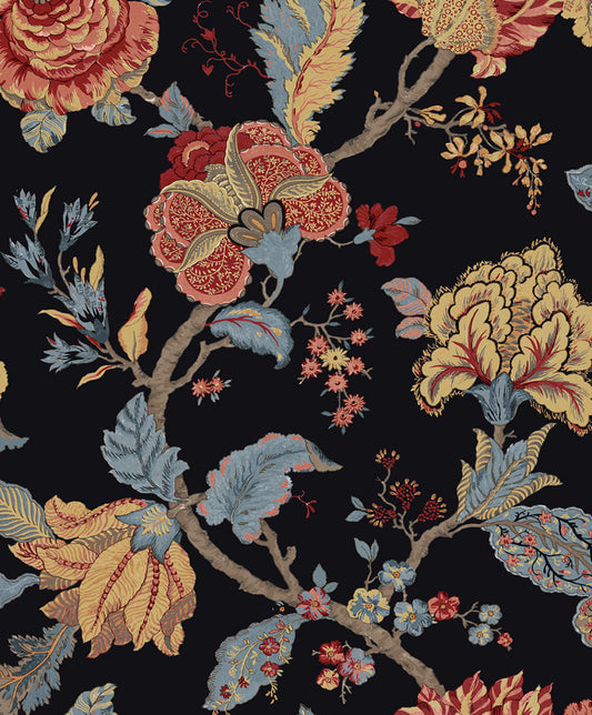 Seabrook Designs Prepasted Online Lana Jacobean Floral Traditional Black Matte Sidewall - PR12500