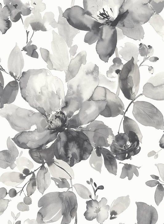 Seabrook Designs Prepasted Online Watercolor Garden Floral Contemporary Grey Matte Sidewall - PR12700