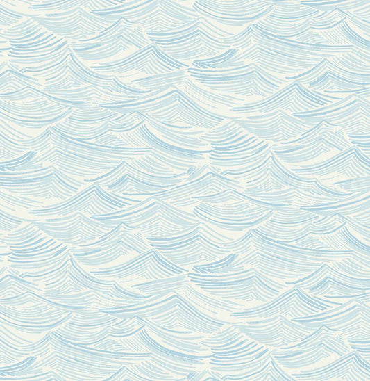 Seabrook Designs Prepasted Online Seaside Waves Illustration Coastal Blue Matte Sidewall - PR12802