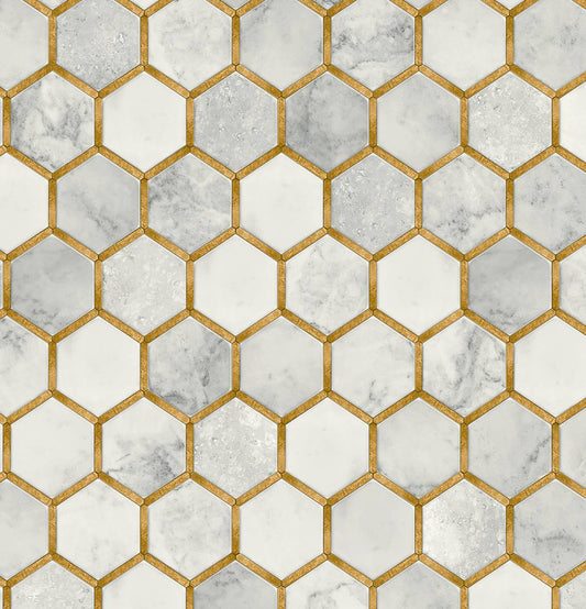 Seabrook Designs Prepasted Online Faux Hex Tile Tile Contemporary Gold Metallic Sidewall - PR12905