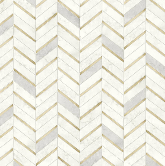 Seabrook Designs Prepasted Online Chevron Faux Tile Tile Contemporary Gold Metallic Sidewall - PR13105