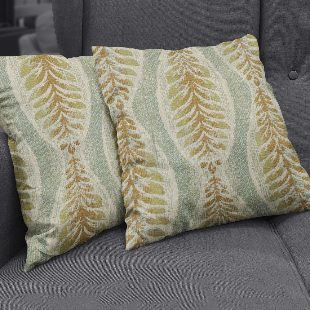 blue botanical stripe upholstery fabric by NicholasJohn in fresco tone with textured frond pattern, abstract contemporary designer fabric for sofas chairs cushions and home decor, durable luxury textile for coastal and modern interiors
